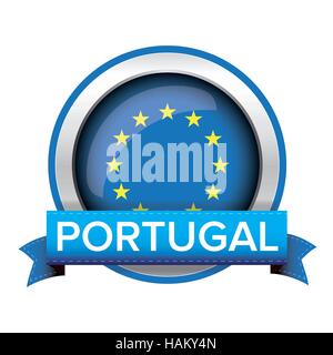 EU flag button with Portugal ribbon Stock Vector