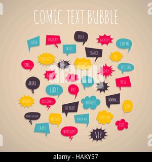 Colored set hand drawn cartoon comic text speech bubbles Comic book background style popart Comic font letters dialog cloud text Stock Vector