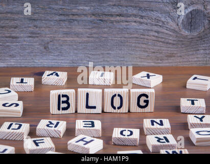 Blog from wooden letters on wooden background Stock Photo