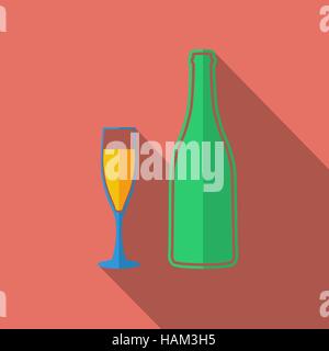 Wine glass and bottle icon. Flat vector related icon with long shadow for web and mobile applications. It can be used as - logo, pictogram, icon, info Stock Vector