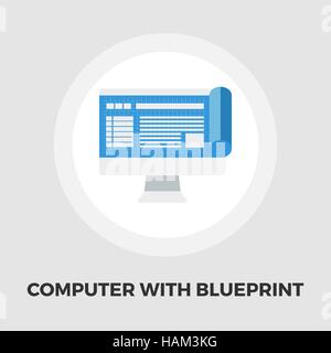 Monitor whit blueprint icon vector. Flat icon isolated on the white background. Editable EPS file. Vector illustration. Stock Vector