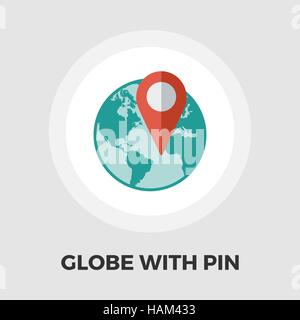 Globe with pin icon vector. Flat icon isolated on the white background. Editable EPS file. Vector illustration. Stock Vector