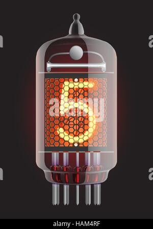 Nixie tube indicator. The number five of retro, Transparency guaranteed. Vector illustration. Stock Vector