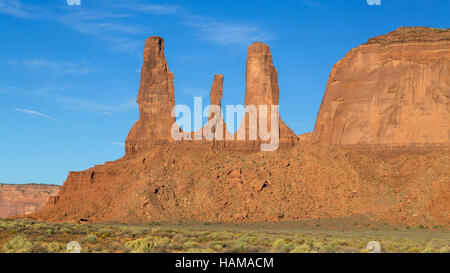 Three Sisters, rock formation, Monument Valley, Navajo Nation, Arizona, USA Stock Photo