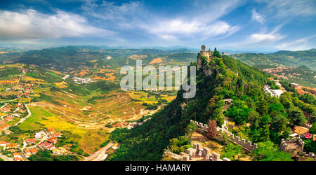 Panoramic view from the castle of San Marino, in autumn colors. Stock Photo