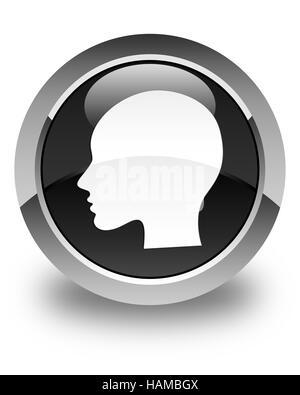 Head woman face icon isolated on glossy black round button abstract illustration Stock Photo