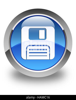 Floppy disk icon isolated on special blue square button reflected ...