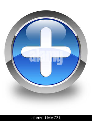 Plus icon isolated on glossy blue round button abstract illustration Stock Photo