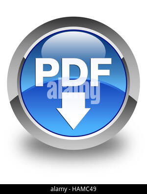 PDF download icon isolated on glossy blue round button abstract illustration Stock Photo