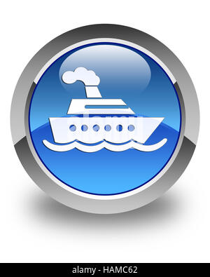 Cruise ship icon isolated on glossy blue round button abstract illustration Stock Photo