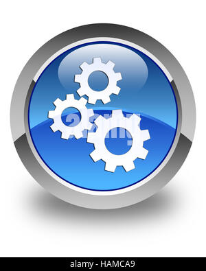 Gears icon isolated on glossy blue round button abstract illustration Stock Photo