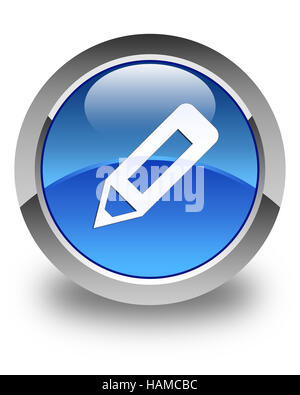 Pen icon glossy blue, isolated on white background Stock Photo - Alamy