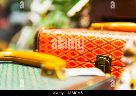 old suitcases lock with a pattern closeup shot shallow depth of field. Stock Photo