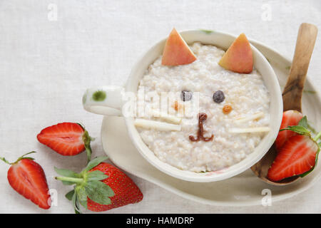 Cat kitten porridge breakfast , food art for kids Stock Photo