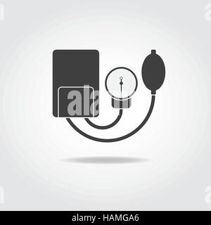 Simple black icon of analog tonometer with punching bag. Stock Vector