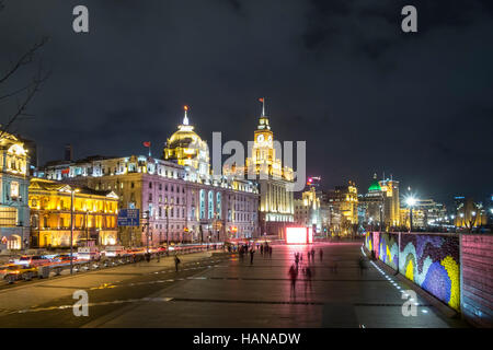 Shanghai Waitan night view with historic buildings over Huangpu River Stock Photo