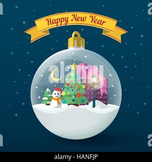 Transparent Christmas ball on dark blue background. Vector illustration for the website, ads, banners. Stock Vector