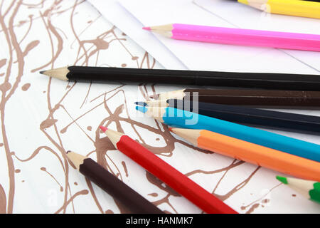 Kids drawing on white sheet of paper background Stock Illustration by  ©belchonock #71385847