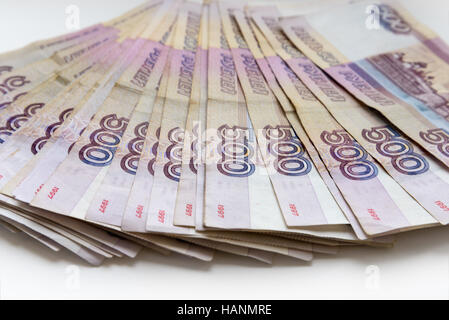 A heaps of banknotes in denominations of 500 rubles Stock Photo