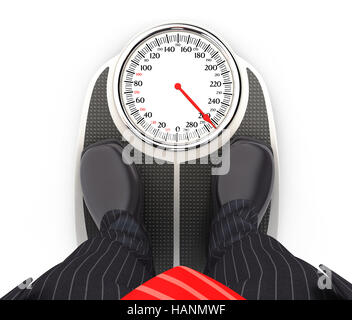 3d businessman on bathroom scales, illustration with isolated white background Stock Photo