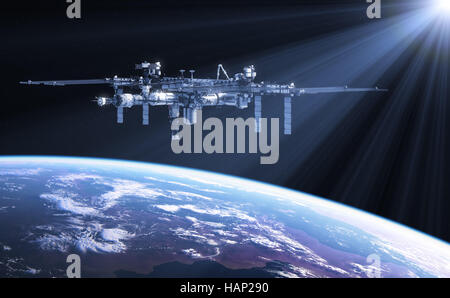 International Space Station In The Rays Of Sun Stock Photo