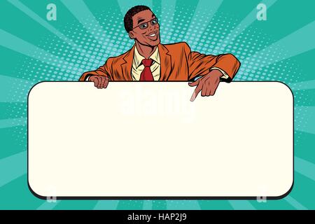 Smiling businessmen presenting empty board Stock Vector