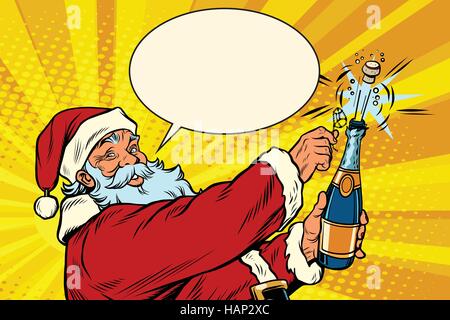 Santa Claus opens a bottle of champagne Stock Vector