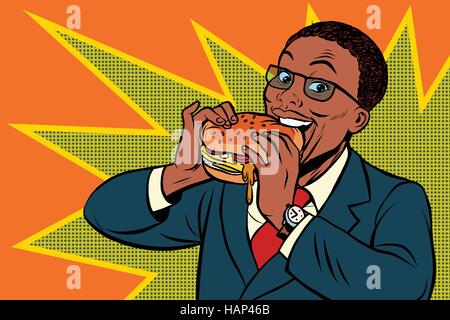 Pop art man eating a Burger Stock Vector