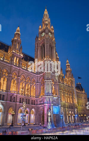 VIENNA, AUSTRIA - FEBRUARY 13, 2010:Town hall (Rathaus) and scating in winter. Stock Photo