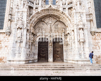 Doors of the Santa Maria Church in Jeronimos Monastery , Lisbon, Portugal. Stock Photo