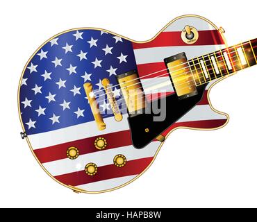 The definitive rock and roll guitar with the USA flag isolated over a white background. Stock Vector