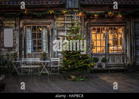 Seasonal Christmas shop window at the Bryggen, Bergen, Norway. Stock Photo