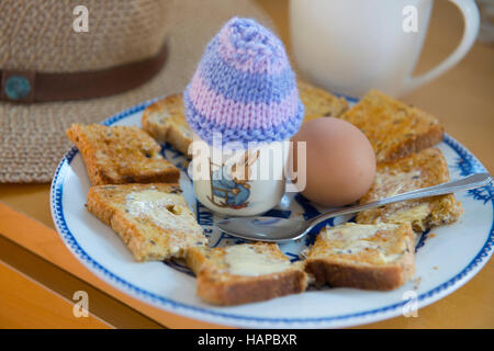 Boiled eggs and toast Stock Photo