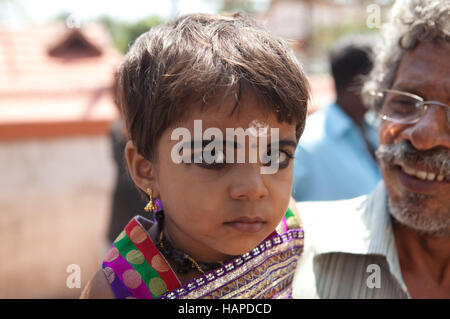 Portrait of a young girl with Kohl eye make up,Kerala,India Stock Photo