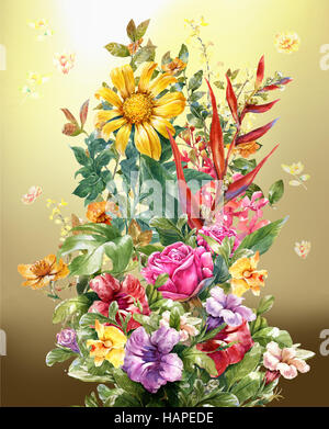 kwartaal brandwond keuken Bouquet of multicolored flowers watercolor painting on full color  background Stock Photo - Alamy