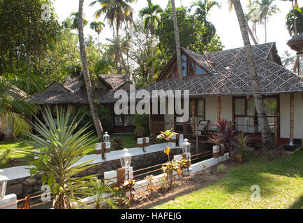 Bungalows at the Les 3 Elephants  Resort  in Cherai Beach,Vypin Island,Kochi,Kerala,India Stock Photo