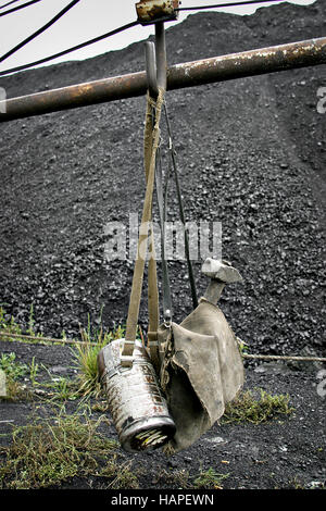 Mining tools on a background of coal Stock Photo