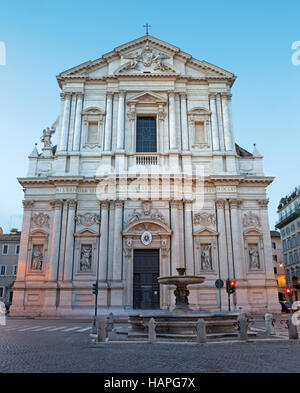 Rome - The baroque portal of church Basilica di Sant Andrea della Valle at dusk. Stock Photo