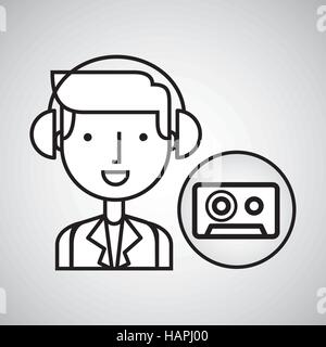 man hand drawing listening music cassette vector illustration eps 10 Stock Vector