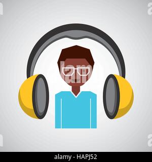 headphones music cartoon guy glasses vector illustration eps 10 Stock Vector