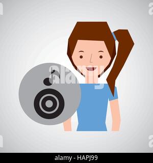 smiling girl music disk note vector illustration eps 10 Stock Vector