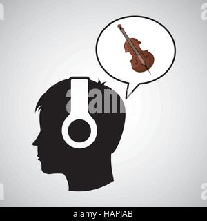 head silhouette listening music fiddle vector illustration eps 10 Stock Vector