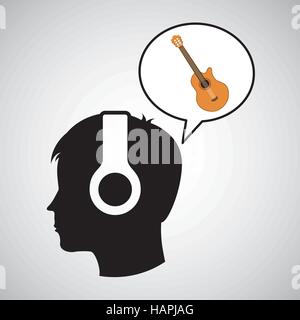 head silhouette listening music guitar vector illustration eps 10 Stock Vector
