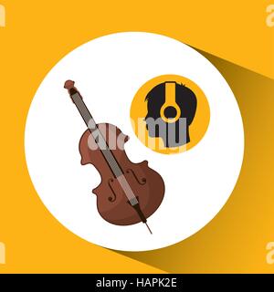 head silhouette listening music fiddle vector illustration eps 10 Stock Vector