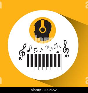 head silhouette listening music piano vector illustration eps 10 Stock Vector
