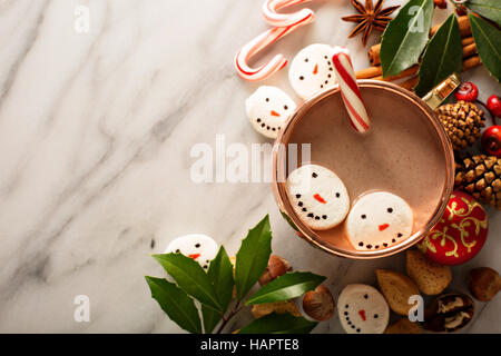 Hot cocoa with marshmallow snowmen Stock Photo
