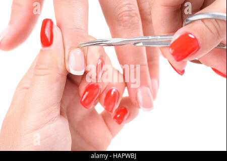 Cuticles cutting with scissors Stock Photo