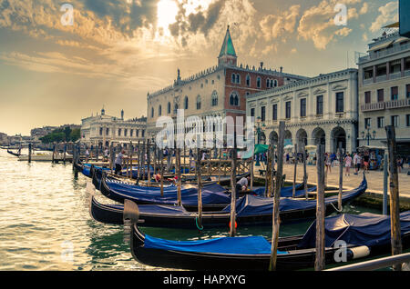 Gondolas on Canal Grande with Piazza di San Marco in the background in Venice, Italy Stock Photo