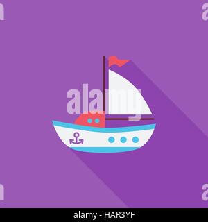 Ship toy icon. Flat vector related icon with long shadow for web and mobile applications. It can be used as - logo, pictogram, icon, infographic eleme Stock Vector