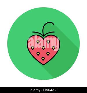 Strawberry. Single flat color icon on the circle. Vector illustration. Stock Vector